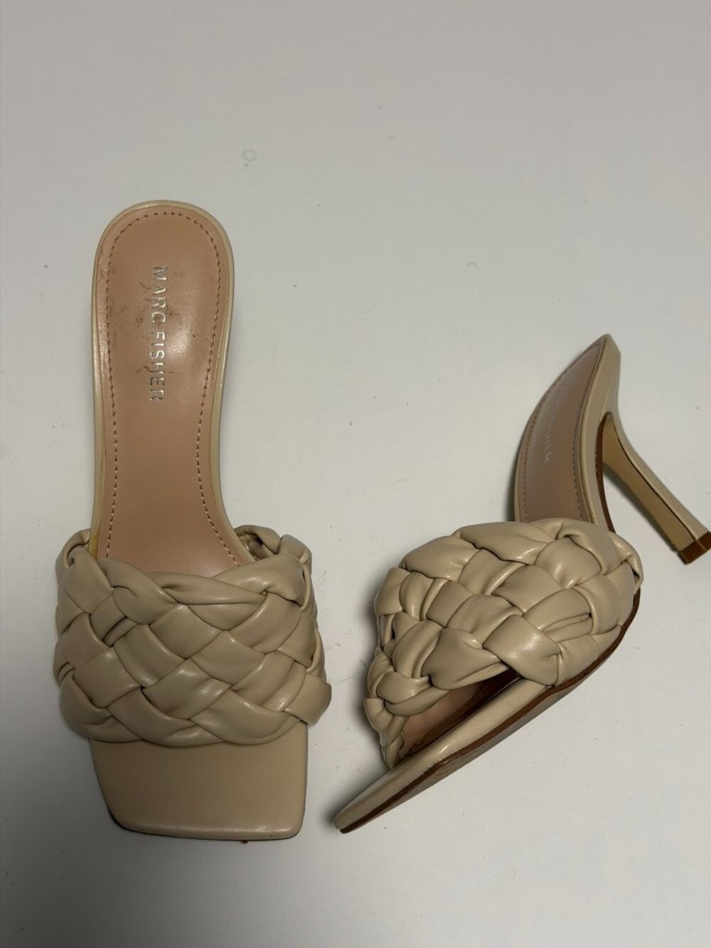 Marc Fisher Nude Woven Square Toe Heels Size 7.5